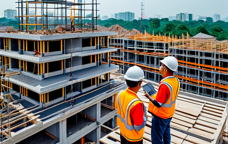 Drone Construction Site Inspection**

"A drone flying over a bustling construction site in Ho Chi Minh City, Vietnam. The drone is capturing high-resolution footage of workers in appropriate attire, checking for safety compliance. Workers are wearing hard hats and vests. The site shows a half-finished building in the background with scaffolding. Safe for work, appropriate content, fully clothed, professional, perfect anatomy, correct proportions, natural pose, professional photography, high quality."

**