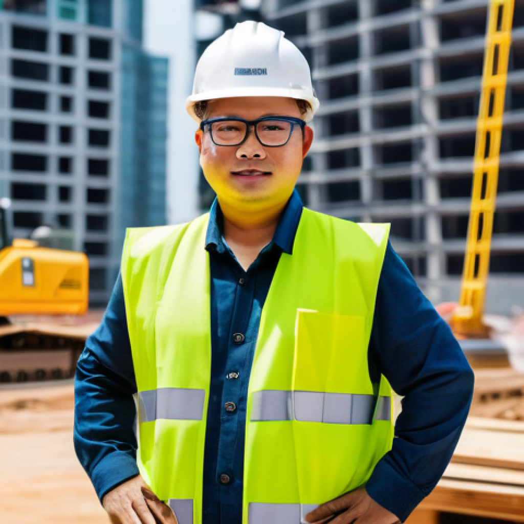 건설안전기사 자격증 최신 동향 - **A highly professional Vietnamese Construction Safety Engineer stands confidently on a modern const...
