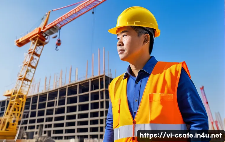 건설안전기사와 관련된 공기업 취업 정보 - A professional Vietnamese construction safety officer wearing a high-visibility safety vest, hard ha...