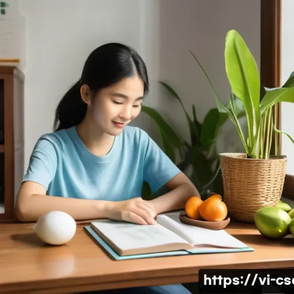 건설안전기사 수험생의 건강관리법 - A bright and cozy Vietnamese study room with natural daylight streaming through a window, featuring ...