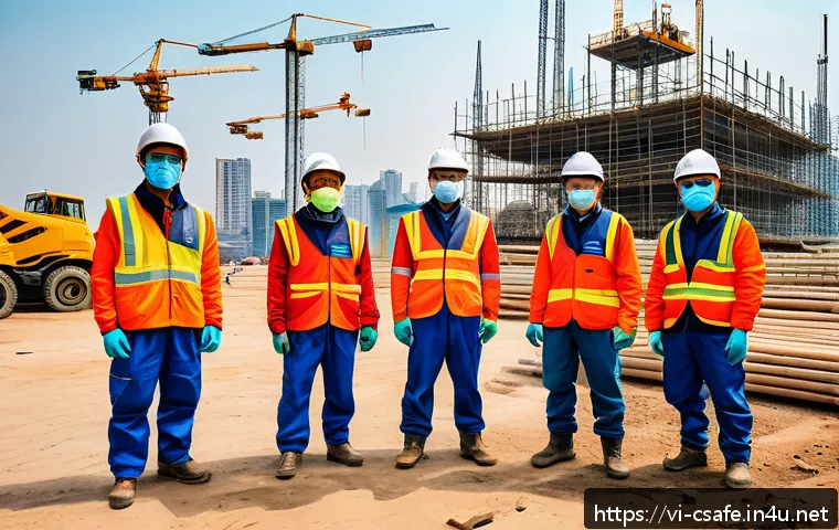 건설안전기사와 관련된 최신 뉴스 - A modern Vietnamese construction site bustling with workers wearing full personal protective equipme...